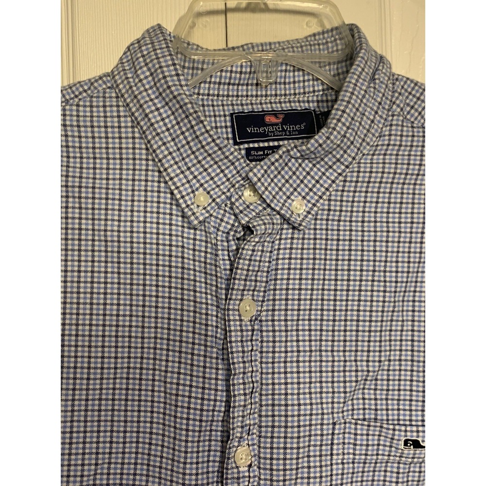 Mens Large Vineyard Vines‎ Blue Plaid Whale Flannel Shirt  Slim Fit